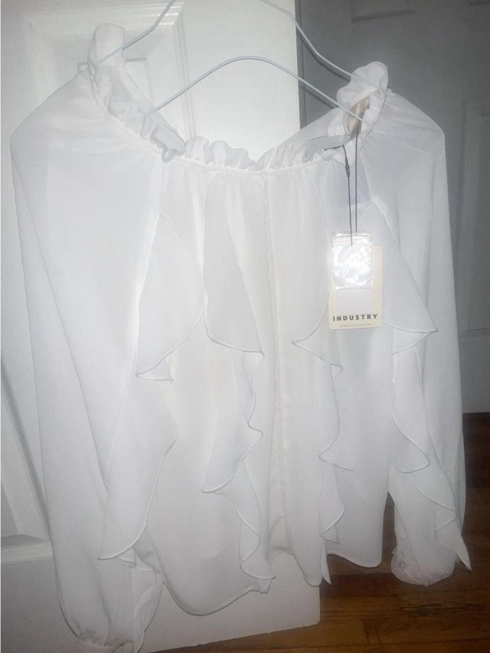 INDUSTRY White Ruffle-Front Blouse for Women